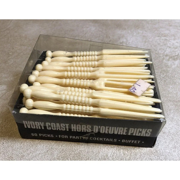Vintage Set 60 Ivory Coast Hors D'Oeuvres Cocktail Picks Viking Importrade - Picture 4 of 5